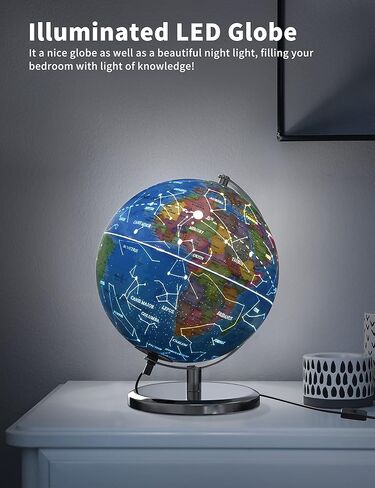 كرة أرضية مضيئة مقاس 9 بوصات مع حامل، كرات تعليمية للأطفال لتعليم الأطفال، تفاصيل خريطة العالم الملونة عالية الدقة، مصباح LED لديكور غرف المعيشة in Kuwait