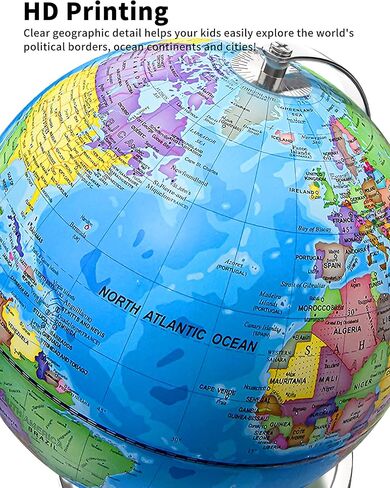كرة أرضية مضيئة مقاس 9 بوصات مع حامل، كرات تعليمية للأطفال لتعليم الأطفال، تفاصيل خريطة العالم الملونة عالية الدقة، مصباح LED لديكور غرف المعيشة in Kuwait