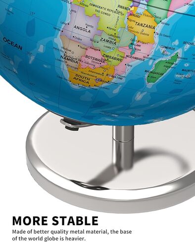 كرة أرضية مضيئة مقاس 9 بوصات مع حامل، كرات تعليمية للأطفال لتعليم الأطفال، تفاصيل خريطة العالم الملونة عالية الدقة، مصباح LED لديكور غرف المعيشة in Kuwait