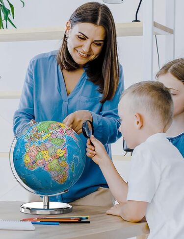 كرة أرضية مضيئة مقاس 9 بوصات مع حامل، كرات تعليمية للأطفال لتعليم الأطفال، تفاصيل خريطة العالم الملونة عالية الدقة، مصباح LED لديكور غرف المعيشة in Kuwait