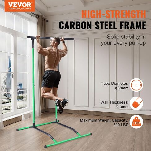 VEVOR Power Tower Dip Station - 10-Level Height Adjustable Pull-Up Bar, Multi-Function Home Gym, Strength Training Equipment with 7-Level Adjustable Backrest, PU Elbow Pads, 440 lbs Capacity in Saudi Arabia