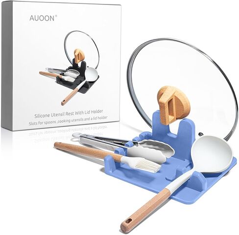 AUOON Silicone Utensil Rest and Pot lid holder with Drip Pad for Multiple Utensils,Dishwasher Safe,Heat-Resistant,BPA-Free Spoon Rest for Stove Top,Kitchen Utensil Holder for Spoons,Ladle,Tong & More in Saudi Arabia