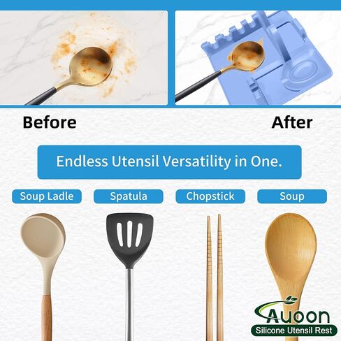AUOON Silicone Utensil Rest and Pot lid holder with Drip Pad for Multiple Utensils,Dishwasher Safe,Heat-Resistant,BPA-Free Spoon Rest for Stove Top,Kitchen Utensil Holder for Spoons,Ladle,Tong & More in Saudi Arabia