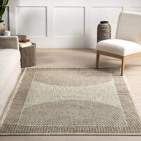 nuLOOM Rhona Modern Moon Area Rug, Grey, 7' x 9', Durable, Modern, Low Pile, Non-Shedding, Easy Clean, Living Room Rug, Sleek and Functional, Polyester, Machine Made in Saudi Arabia
