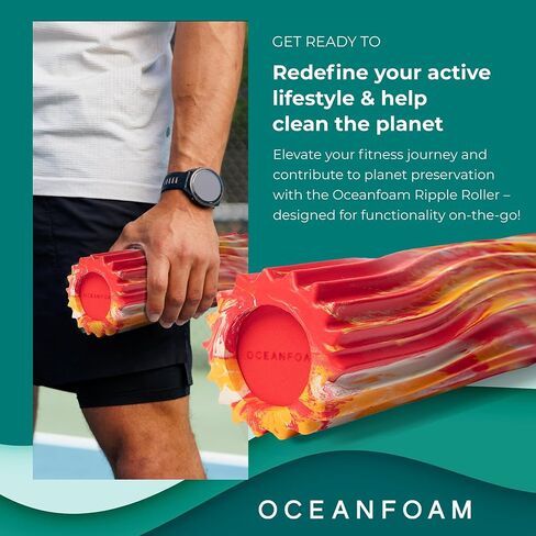 Oceanfoam Ripple Roller - أسطوانة إسفنجية لتدليك العضلات لآلام الظهر والتمدد - مموج مريح - اليوجا وألعاب القوى والعافية - حجم السفر، 11 بوصة × 3.35 بوصة - رخامي أسود in Kuwait