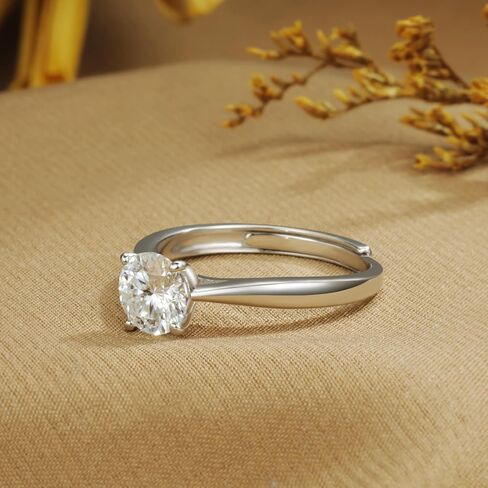 MDFUN 0.5/1/2CT مويسانيتي خاتم الخطوبة والزفاف للنساء، 925 الفضة الاسترليني 18 قيراط مطلي بالذهب الأبيض مويسانيتي حلقات مفتوحة قابلة للتعديل خاتم الخلود in Kuwait