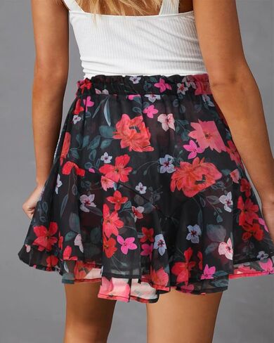 Flowy Shorts for Women Casual Boho Floral Skorts Ruffle Mini Skirts Running Tennis Butterfly Shorts Chiffon Shorts- Floral White M in Saudi Arabia