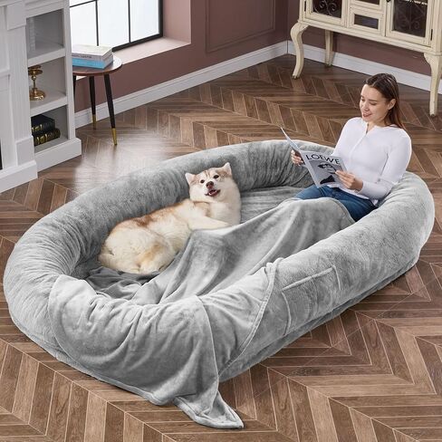 Human Dog Bed Adult Dog Bed Bean Bag Bed for Adults Giant Dog Bed Pet Beds for Large Dogs with Washable Faux Fur Cover Fluffy Dog Beanbeds(Grey) in Saudi Arabia