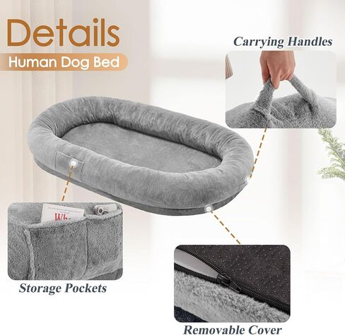 Human Dog Bed Adult Dog Bed Bean Bag Bed for Adults Giant Dog Bed Pet Beds for Large Dogs with Washable Faux Fur Cover Fluffy Dog Beanbeds(Grey) in Saudi Arabia