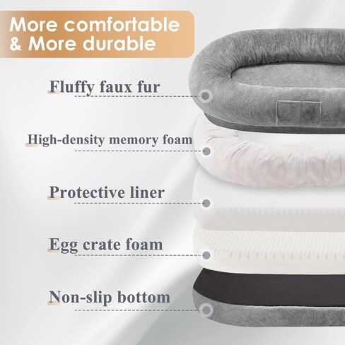 Human Dog Bed Adult Dog Bed Bean Bag Bed for Adults Giant Dog Bed Pet Beds for Large Dogs with Washable Faux Fur Cover Fluffy Dog Beanbeds(Grey) in Saudi Arabia