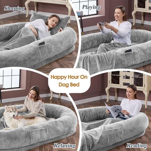Human Dog Bed Adult Dog Bed Bean Bag Bed for Adults Giant Dog Bed Pet Beds for Large Dogs with Washable Faux Fur Cover Fluffy Dog Beanbeds(Grey) in Saudi Arabia