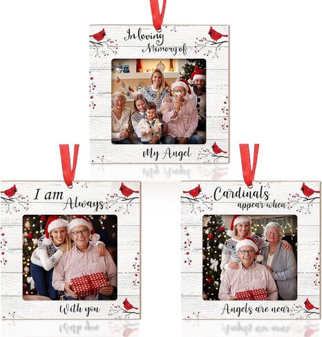 Red Cardinal Christmas Ornaments Wood Picture Frame Memorial Xmas Tree Ornaments When Cardinal Appear Angels are Near I Am Always with You Tree Decorations in Memory of Loved One (Mixed Style, 9 Pcs) in Saudi Arabia