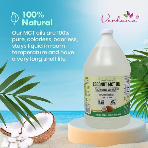 زيت Verdana MCT، مجزأ، 100% من جوز الهند - درجة طعام موافق للشريعة اليهودية، نباتي، غير معدل وراثيًا - رائع لنظام كيتو وباليو الغذائي - 16 أونصة سائلة in Kuwait