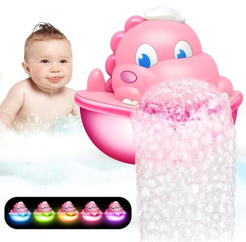 Light Up Bath Toys,Baby Bath Toys Dinosaur Bath Bubble Machine Automatic Bath Bubble Maker with Colourful Light Bathtime Shower Bathtub Toys for Kids Ages 1-5 Birthday Gift for Toddler Boys Girls in Saudi Arabia