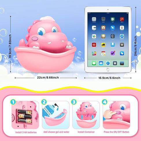 Light Up Bath Toys,Baby Bath Toys Dinosaur Bath Bubble Machine Automatic Bath Bubble Maker with Colourful Light Bathtime Shower Bathtub Toys for Kids Ages 1-5 Birthday Gift for Toddler Boys Girls in Saudi Arabia