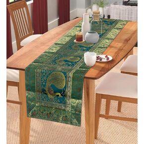 Indian Handmade Elephant Design Table Runner.Traditional Decorative Ethnic Kitchen Table Cloth for Wedding Bridal Birthday Party Decorations. 60 X 16 Pink & Gold Color