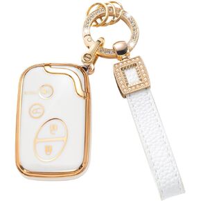 for Toyota Key Fob Cover with Leather Lanyard, Car Key Fob Case Compatible with Toyota 2018-2022 Camry RAV4 Highlander Avalon C-HR Prius Corolla GT86 Smart Key Protector Holder