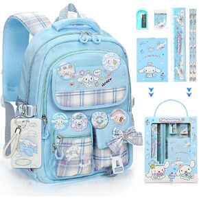 Cartoon Backpack for Girls - Cute Anime Backpack for Girls Kids Teens Womens School Backpack, Anti-Theft Outdoor Travel Laptop Bookbags with 14Pcs Accessories, School Bags - Pink