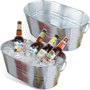 Galvanized Tub Beverage Tubs, 2pcs Metal Ice Buckets for Cocktail Bar 3 Gallon Wine Beer Drink Buckets with Handles Large Tin Tub Cooler Mimosa Bar Supplies Ice Bucket for Parties