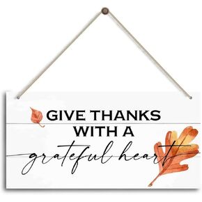 Thanksgiving Door Sign Decor, In Everything Give Thanks, Fall Autumn Seasonal Wall Art Hanging Wooden Sign Halloween Thanksgiving Decorations for Home Party Outside Indoor