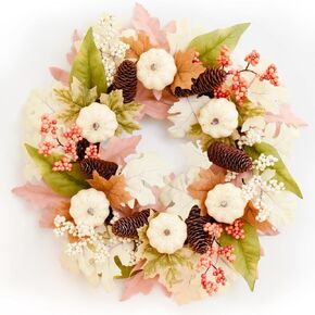 Rocinha 20 Inch Fall Wreaths for Front Door, Artificial Autumn Door Wreath with Peonies Red Berries Silk Leaves, Door Hanging Hydrangea Wreath for Farmhouse Outdoor Decor Halloween Thanksgiving