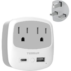 European Travel Plug Adapter, TESSAN Type C Travel Adaptor with 2 Electrical Outlets 2 USB Ports (1 USB C), EU Power Adapter Charger for US to Most of Europe Iceland Spain Italy France Germany