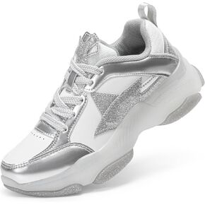 DREAM PAIRS Girls Sneakers Lace up Lightweight Sparkle StarGlow Breathable Jelly Sole Kids Walking Shoes Casual Sports