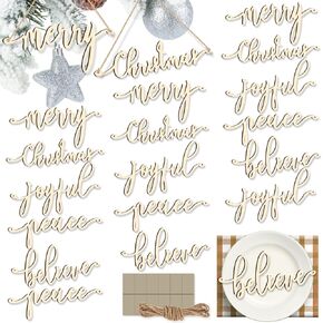 20 Pcs Merry Christmas Sign Xmas Wooden Cutout Letter Plate Ornaments Rustic Merry Sign Christmas Wooden Sign Table Decors Joyful Peace Believe Cutout Plates Ornament for Home Christmas(Black)