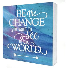 Inspirational Wooden Box Sign Desk Decor just be Happy Today Quote Wood Block Plaque Box Signs Rustic Box Sign for Home Living Room Shelf Table Decoration (5 X 5 Inch)