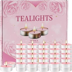 50 Packs Assorted Colors Unscented Tealights Candle Bulk, 5 Colors Smokeless Mini Votive Candles for Home Decor Dinner Shabbat Valentine's Day, 4 Hours
