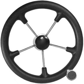 عجلة قيادة القارب 5 تكلم 13.5 بوصة من الفولاذ المقاوم للصدأ قبضة المدمرة نمط البحرية السوداء رغوة مع مقبض 13-1/2 in Kuwait