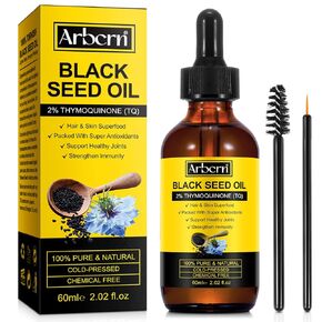 Black Seed Oil Organic Cold Pressed,100% Pure & Natural Liquid Black Seed Oil Cold Pressed Glass Bottle 60ML for Skin Cares, Nourishes and Hydrates Hair