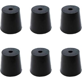 Rubber Stoppers with Hole, 20mm to 26mm Tapered Plugs, 6 Pcs, Black, for Test Tubes, Flasks, Lab & Home Use