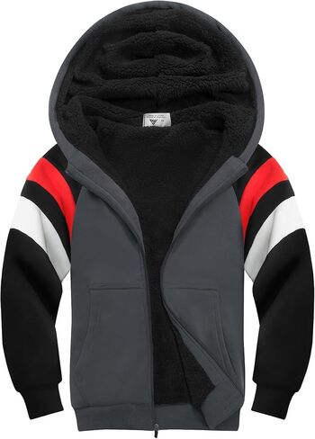 SWISSWELL Boys Hoodie Sherpa Fleece Lined Jacket with Zipper Long Sleeve Soft Warm Sweatshirt Outerwear for Kids in Kuwait