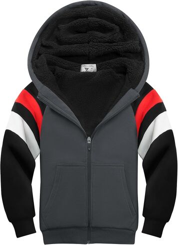 SWISSWELL Boys Hoodie Sherpa Fleece Lined Jacket with Zipper Long Sleeve Soft Warm Sweatshirt Outerwear for Kids in Kuwait
