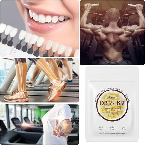 2-in-1 Vitamin D3 K2 Supplement Softgel, Vitamin D3 10000 IU and Vitamin K2 200 mcg, K2 MK7 with D3 Vitamin Supplement Support Immune, Heart, Joint, Teeth & Bone Health in Saudi Arabia