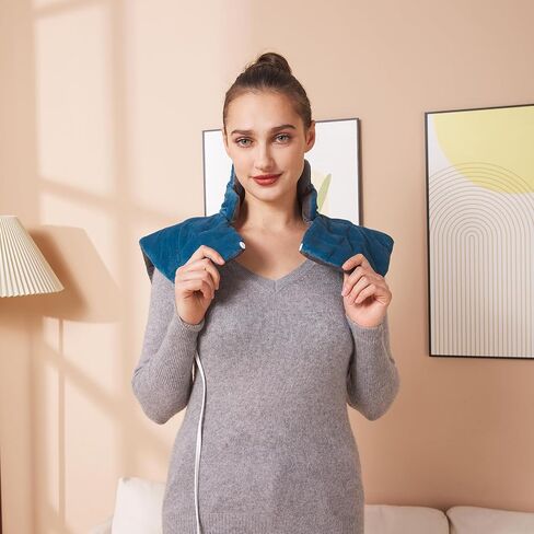 26" x 35" Flannel Neck&Shoulder&Back Heating Pad with 12 Temperature Settings&4 Optional Heating Time Settings with Countdown Display for Back/Neck/Shoulders/Menstrual Pain/Leg Cramp(Navy Blue) in Saudi Arabia