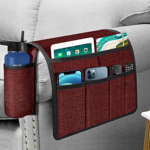 Joywell Armchair Caddy Organizer with Bottle Holder,Remote Contral Holder for Couch Recliner Armrest Organizer Sofa Arm Chair Caddie with 7 Pocket Storage for Magazine, Phone, iPad, Dark Brown in Saudi Arabia