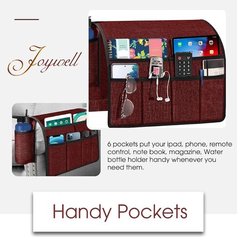 Joywell Armchair Caddy Organizer with Bottle Holder,Remote Contral Holder for Couch Recliner Armrest Organizer Sofa Arm Chair Caddie with 7 Pocket Storage for Magazine, Phone, iPad, Dark Brown in Saudi Arabia