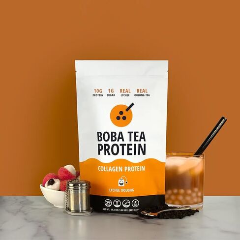 Boba Tea Protein Strawberry Hibiscus Collagen | 30 Servings | Grass-Fed Hydrolyzed Bovine Collagen for Men and Women | Promotes Hair, Nail, Skin, Bone, and Joint Health | No Added Sugar in Saudi Arabia