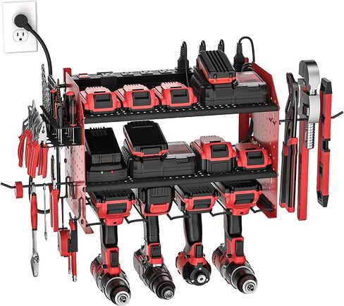 CRST Power Tool Organizer Wall Mount with Charging Station, Cordless Drill Holder with 8-Outlet Power Strip, Modular Garage Organization Storage Rack Shelf, DIY Pegboard, Gift for Men Yellow in Saudi Arabia
