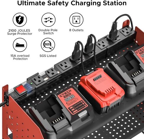 CRST Power Tool Organizer Wall Mount with Charging Station, Cordless Drill Holder with 8-Outlet Power Strip, Modular Garage Organization Storage Rack Shelf, DIY Pegboard, Gift for Men Yellow in Saudi Arabia
