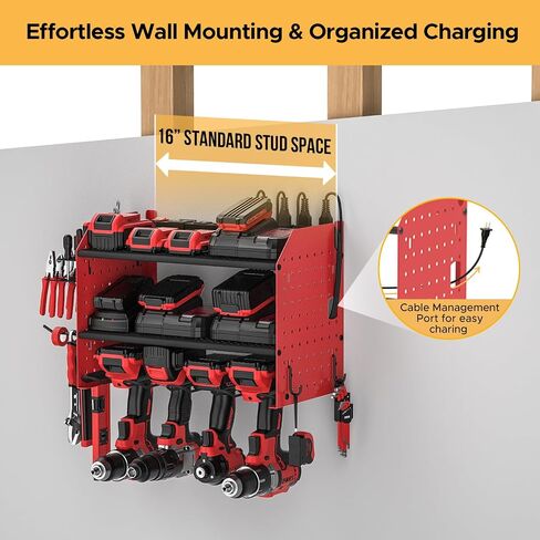CRST Power Tool Organizer Wall Mount with Charging Station, Cordless Drill Holder with 8-Outlet Power Strip, Modular Garage Organization Storage Rack Shelf, DIY Pegboard, Gift for Men Yellow in Saudi Arabia