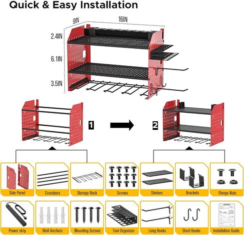 CRST Power Tool Organizer Wall Mount with Charging Station, Cordless Drill Holder with 8-Outlet Power Strip, Modular Garage Organization Storage Rack Shelf, DIY Pegboard, Gift for Men Yellow in Saudi Arabia