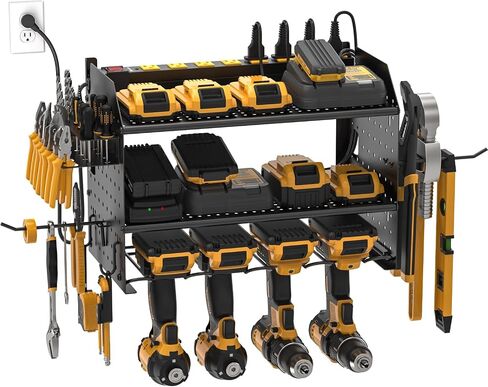 CRST Power Tool Organizer Wall Mount with Charging Station, Cordless Drill Holder with 8-Outlet Power Strip, Modular Garage Organization Storage Rack Shelf, DIY Pegboard, Gift for Men Yellow in Saudi Arabia