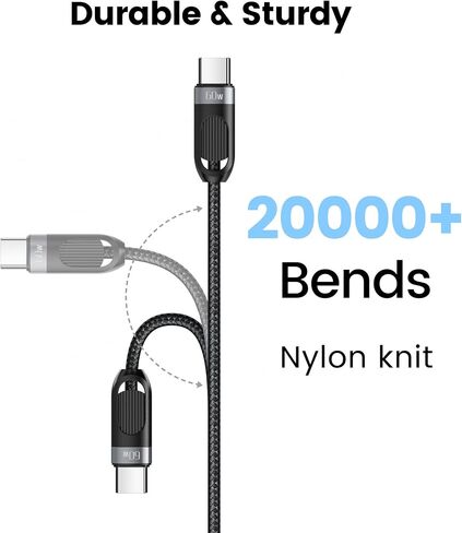 كابل ملفوف USB C إلى USB C 2 حزمة كابل شحن سريع مجدول قابل للسحب بطول 5 أقدام للسيارة، متوافق مع iPhone 16/15/14/12 Pro Max/Galaxy S24/S23/S22، يدعم تشغيل السيارة وAndroid Auto-Grey in Saudi Arabia