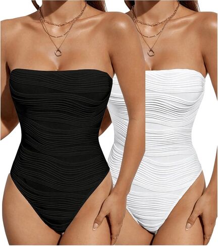 Milumia Women's 2 Piece Bodysuits Solid Strapless Textured Tube Top Bodysuit in Saudi Arabia