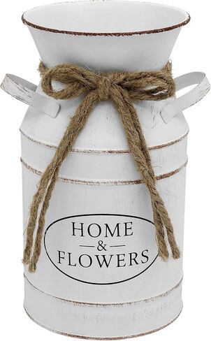 Rustic Galvanized Milk Can,White Farmhouse Decor Metal Flower Vase for Kitchen Bathroom Home Weddings Office -7.8" H in Saudi Arabia