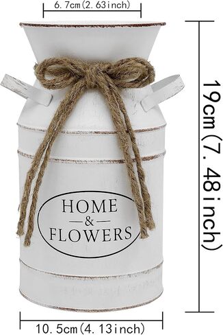 Rustic Galvanized Milk Can,White Farmhouse Decor Metal Flower Vase for Kitchen Bathroom Home Weddings Office -7.8" H in Saudi Arabia