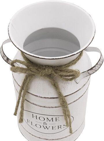Rustic Galvanized Milk Can,White Farmhouse Decor Metal Flower Vase for Kitchen Bathroom Home Weddings Office -7.8" H in Saudi Arabia
